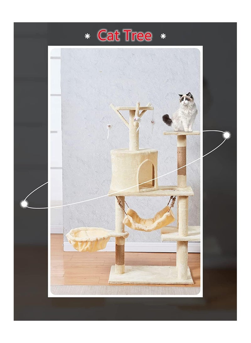 Dubkart Cat Tree for Indoor Cats,Cat Tree Tower,Cat Bed,with Sisal Scratching Posts,Houses,Cats Activity Tower,Cat Furniture (Beige2-Cat tree) - Image 5