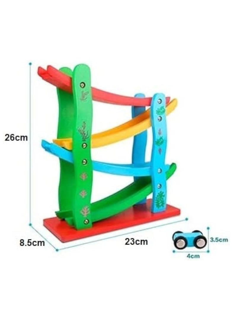 Wooden Race Track Toddler Toy for Boys and Girls Car Ramp Racer with 4 Mini Car Sliding Track Racer Learning And Educational Toy 4 layers wooden Sliding. - Image 4