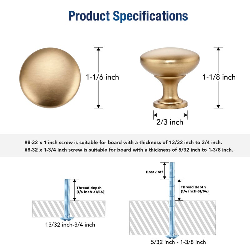 JOY DECOR 25 Pack Champagne Bronze Cabinet Knobs 1-1/6 Inch Zinc Solid Kitchen Cabinet Pulls Drawer Knobs - Image 3