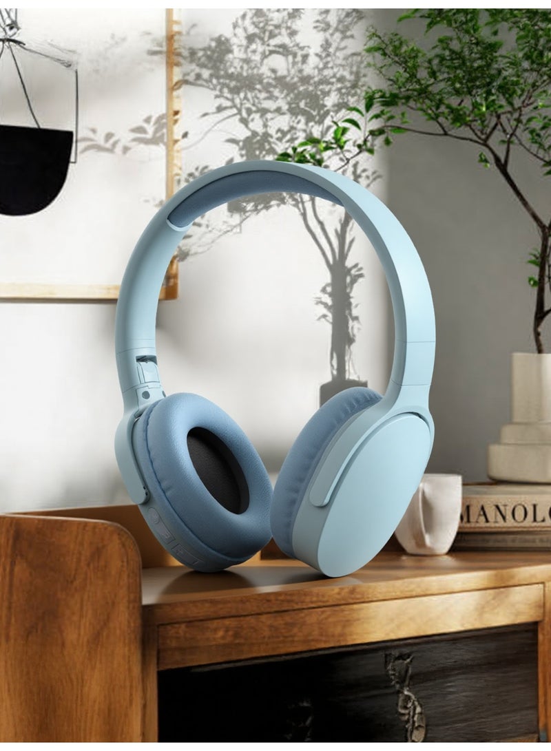 سماعات رأس لاسلكية فوق الأذن - سماعة بلوتوث 5.3 مع مكبر صوت 40 مم، صوت جهير قوي، فتحة لبطاقة TF، منفذ صوت 3.5 مم - متوافقة مع أجهزة iPhone وiPad وأجهزة الكمبيوتر المحمولة وأجهزة Android - لون أزرق - Image 2