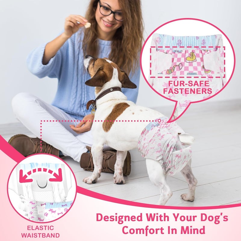 SKY-TOUCH 10 pieces Dog Nappies Female,Disposable Dog Belly Bands for Female Dog,Super Absorbent & 360°Leakage Protection,Preventing Dogs from Marking and Urinating in the Room,M size for 3-7kg,Pink - Image 5