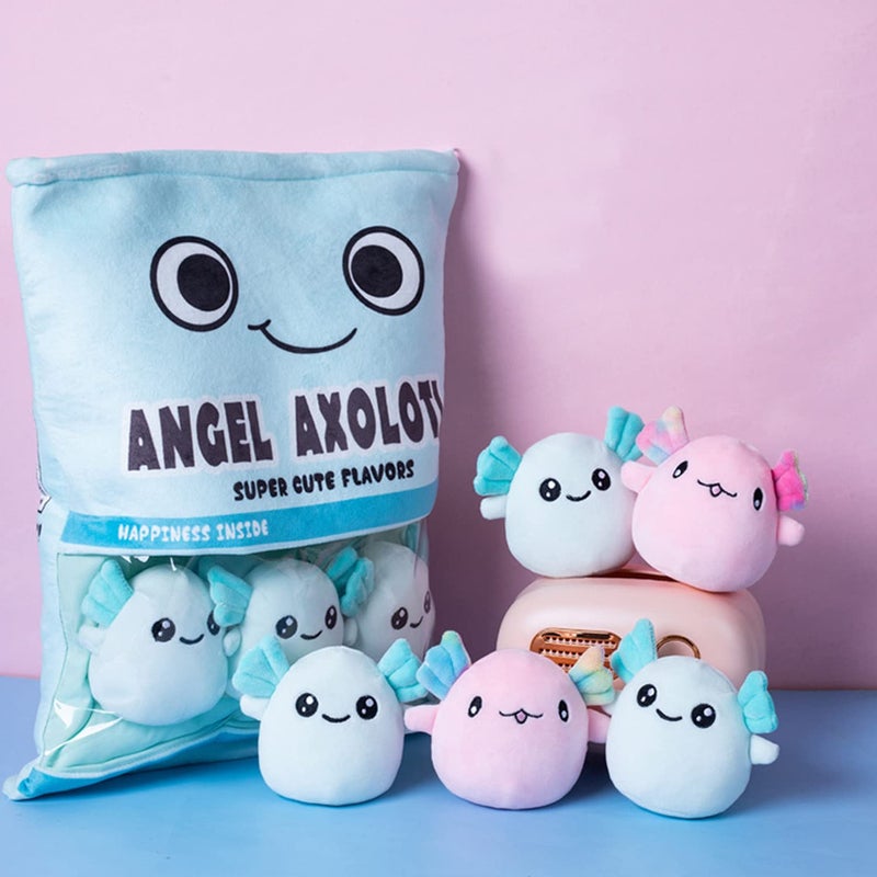 REFAHB Cute Axolotl Plush Toy Removable Salamander Animal Stuffed Plush Pillow Kawaii Plush Cushion Toy Game for Kids Girls Birthday Gift 6pcs a Bag Blue - Image 3