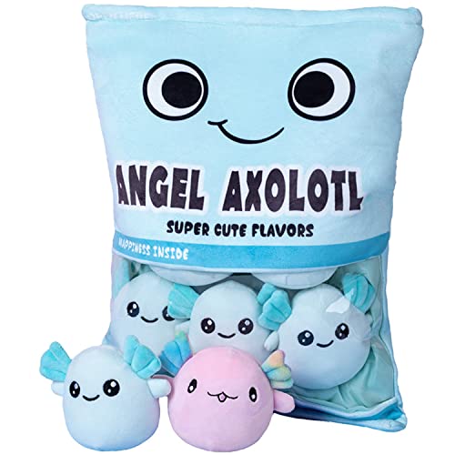 REFAHB Cute Axolotl Plush Toy Removable Salamander Animal Stuffed Plush Pillow Kawaii Plush Cushion Toy Game for Kids Girls Birthday Gift 6pcs a Bag Blue - Image 1