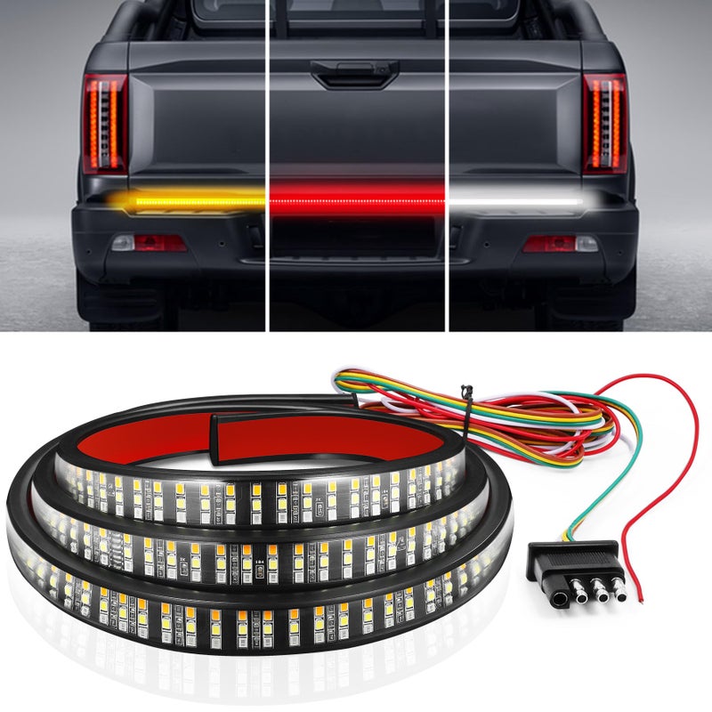 LivTee 60" Truck Tailgate Light Bar, Triple Row 540 LED Brake/Reverse/Sequential Amber Turn Signals, IP68 Waterproof, Truck Accessories - Image 1