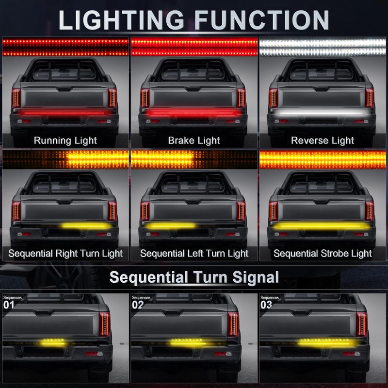 LivTee 60" Truck Tailgate Light Bar, Triple Row 540 LED Brake/Reverse/Sequential Amber Turn Signals, IP68 Waterproof, Truck Accessories - Image 2