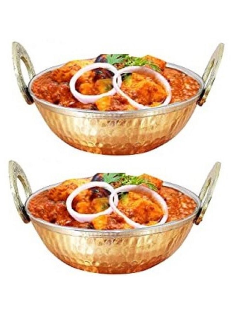Royal Copper Hammered Wok/kadhai Serving Indian Dishes Home Restaurant Hotel 14 CM (Pack of 2) (400 ML) - Image 2