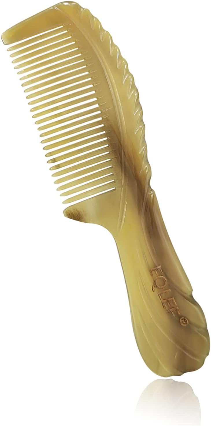 EQLEF Long Handled Horn Comb AntiStatic Fine Tooth for Straight Hair Detangling Beard and Massage Yak Horn for Women Men Kids