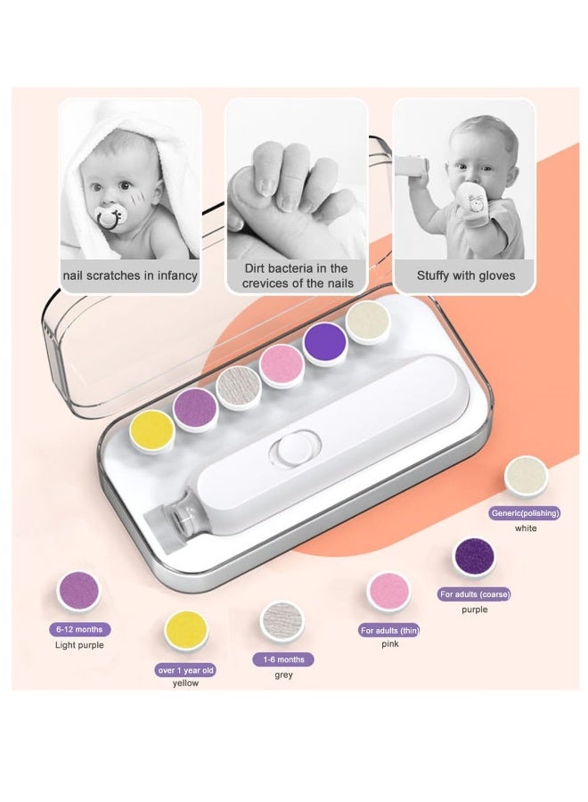 Electric Baby Nail Trimmer Set Electric Nail Buffer Safe and Easy-to-Use Nail File for Newborns to Kids with 6 Grinding Pads LED Light, and Storage Box for Baby and Kids Nail Care Trim White - Image 3