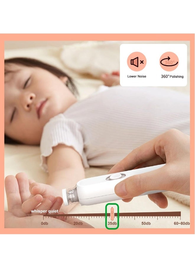 Electric Baby Nail Trimmer Set Electric Nail Buffer Safe and Easy-to-Use Nail File for Newborns to Kids with 6 Grinding Pads LED Light, and Storage Box for Baby and Kids Nail Care Trim White - Image 2