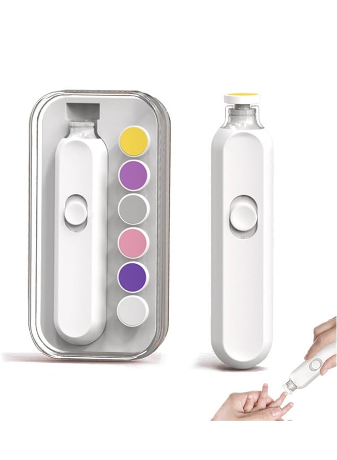 Electric Baby Nail Trimmer Set Electric Nail Buffer Safe and Easy-to-Use Nail File for Newborns to Kids with 6 Grinding Pads LED Light, and Storage Box for Baby and Kids Nail Care Trim White - Image 1
