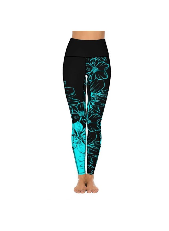 KevaMolly Yoga Pants with Phone Pockets for Women High Waisted Leggings Petite Length Workout Activewear Y2k Blue Flower Print - Image 2