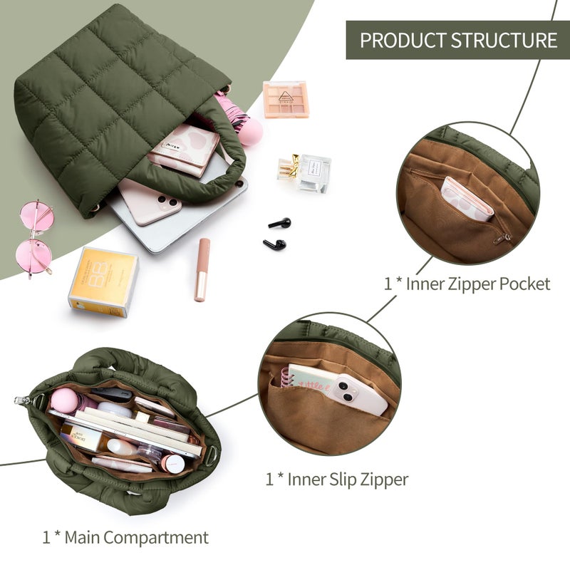 KALIDI FANCY FOREST KALIDI Quilted Tote Bag Small Puffer Crossbody Bag for Women Lightweight Nylon Puffy Shoulder Handbag with Adjustable Strap - Image 5