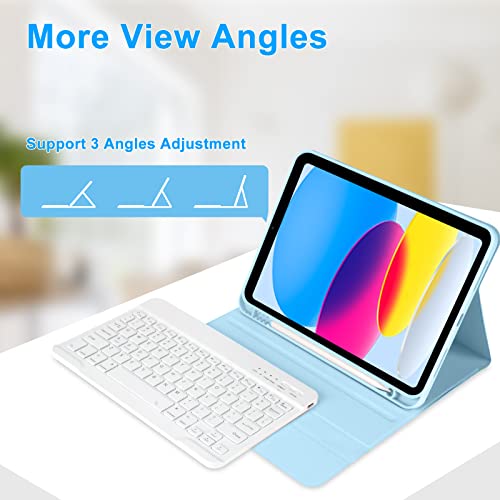TQQ حافظة TQQ لجهاز iPad الجيل العاشر مع لوحة مفاتيح (10.9 بوصة، 2022)، حافظة لوحة مفاتيح لجهاز iPad الجيل العاشر 10.9 بوصة، قابلة للفصل - حامل قلم - غطاء قابل للطي - حافظة لوحة مفاتيح لجهاز iPad الجيل العاشر 10.9 بوصة 2022 باللون الأزرق - Image 4