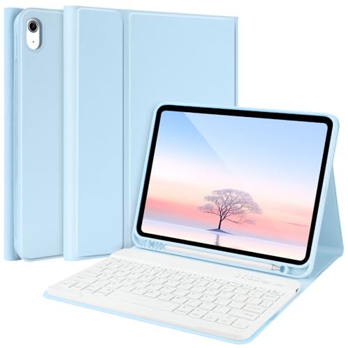 TQQ حافظة TQQ لجهاز iPad الجيل العاشر مع لوحة مفاتيح (10.9 بوصة، 2022)، حافظة لوحة مفاتيح لجهاز iPad الجيل العاشر 10.9 بوصة، قابلة للفصل - حامل قلم - غطاء قابل للطي - حافظة لوحة مفاتيح لجهاز iPad الجيل العاشر 10.9 بوصة 2022 باللون الأزرق - Image 1
