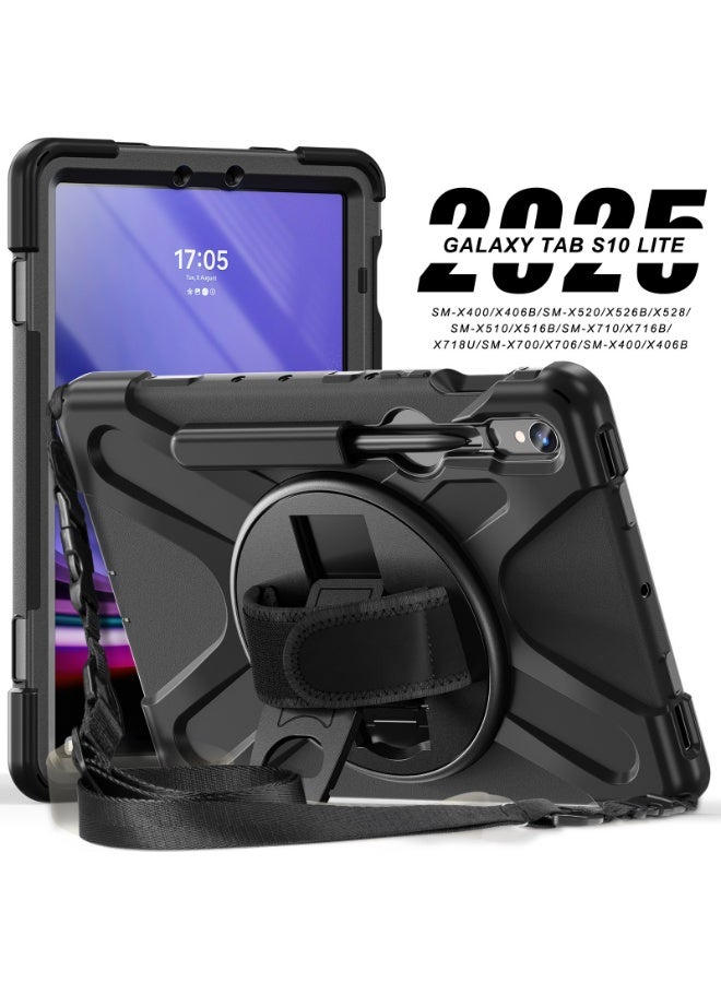 جراب متين متوافق مع جهاز Samsung Tab S10 Lite مقاس 10.9 بوصة 2025 مع حامل قلم S، جراب سوار مع حامل يدور 360 درجة وحزام يد وحزام كتف - Image 1
