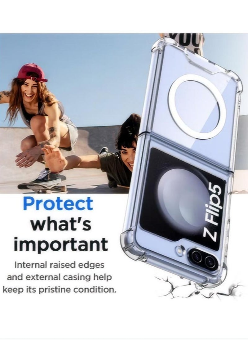 Generic - Samsung Z Flip 5 Magnetic Case Compatible with Magsafe Accessories Wireless Charging Screen and Camera Protection Shockproof Protective Cover for Samsung Galaxy Z Flip 5 5G 2023 - Image 1