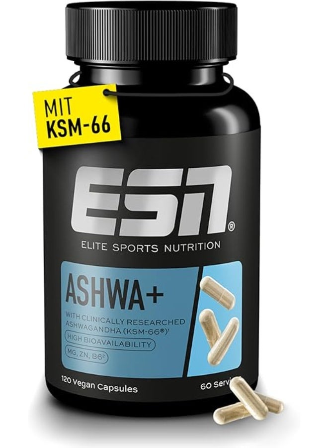 ESN – Elite Sports Nutrition Ashwa+ Ashwagandha 120 Capsules – Natural Support for Stress, Anxiety & Mental Wellbeing - Image 1
