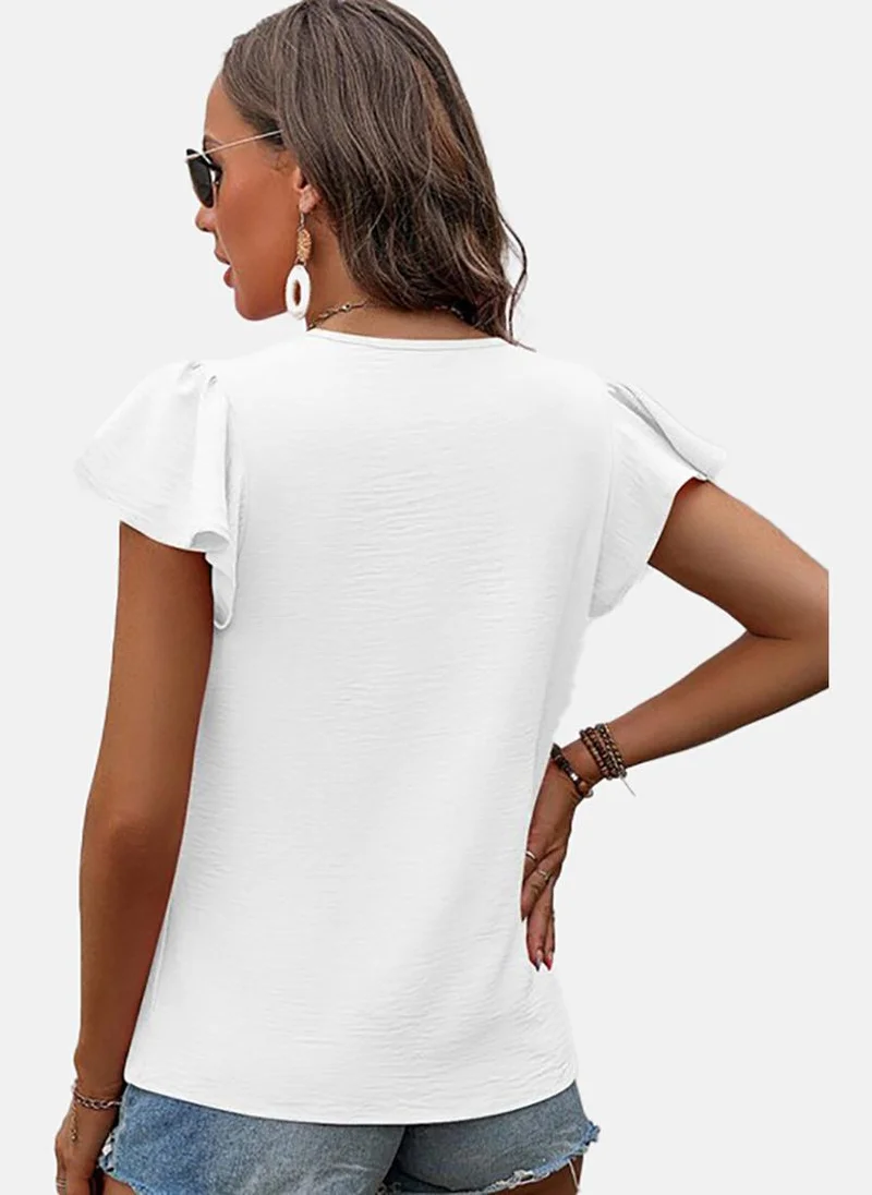 يونيكي White Solid Cap Sleeve Round Neck Tunics