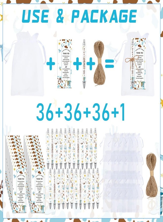 Wxiben Cowboy Baby Shower Ballpoint Pens 36 Sets Western Cowboy Ballpoint Pens with Thank You Bookmarks Organza Bag Baby Shower Favors for Guest Baby Shower Games Prizes Souvenirs Return Gifts - Image 3