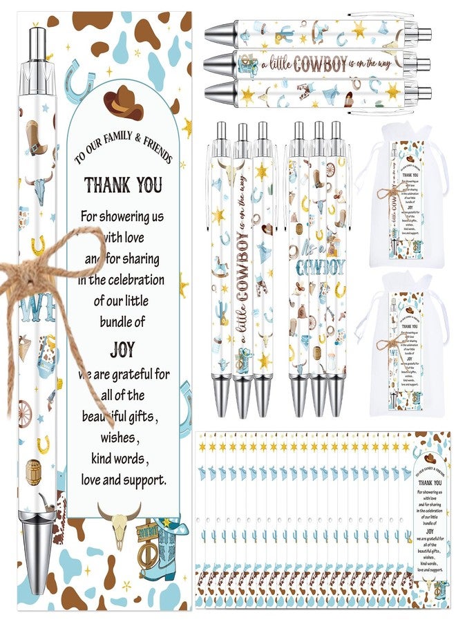 Wxiben Cowboy Baby Shower Ballpoint Pens 36 Sets Western Cowboy Ballpoint Pens with Thank You Bookmarks Organza Bag Baby Shower Favors for Guest Baby Shower Games Prizes Souvenirs Return Gifts - Image 1