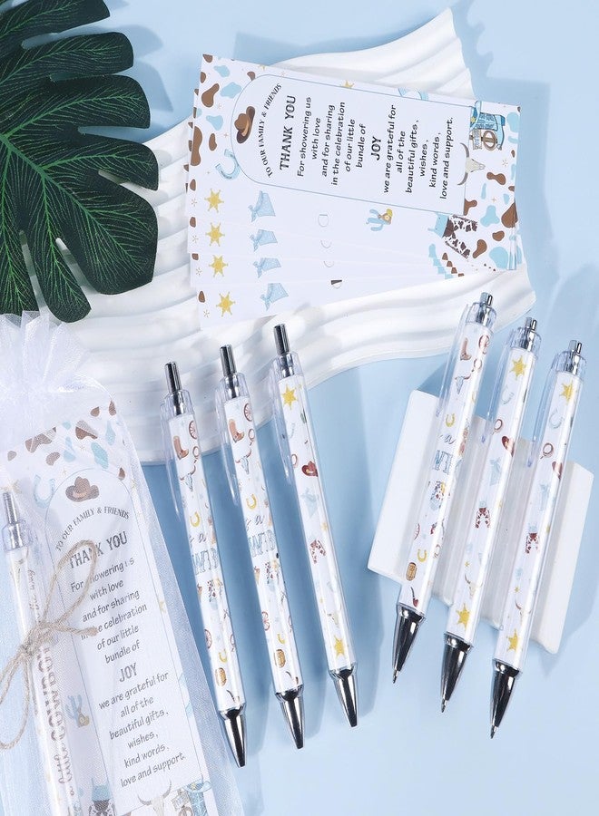 Wxiben Cowboy Baby Shower Ballpoint Pens 36 Sets Western Cowboy Ballpoint Pens with Thank You Bookmarks Organza Bag Baby Shower Favors for Guest Baby Shower Games Prizes Souvenirs Return Gifts - Image 4