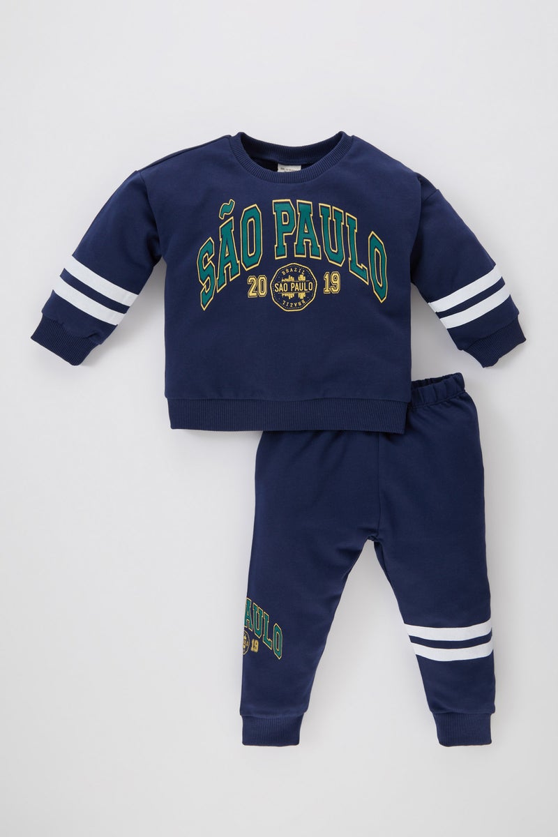 DeFacto Baby Boy Slogan Printed Sweatshirt Sweatpants 2 Piece Set  - Image 1