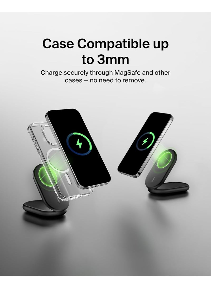 belkin BoostCharge MagSafe Charger, Magnetic Foldable Wireless Charging Stand 15W, MagSafe-Compatible Portable Fast Charger for Qi2, iPhone 16, 15 & 14 Series, Standy Mode Ready, PSU Included - Black Black - Image 5
