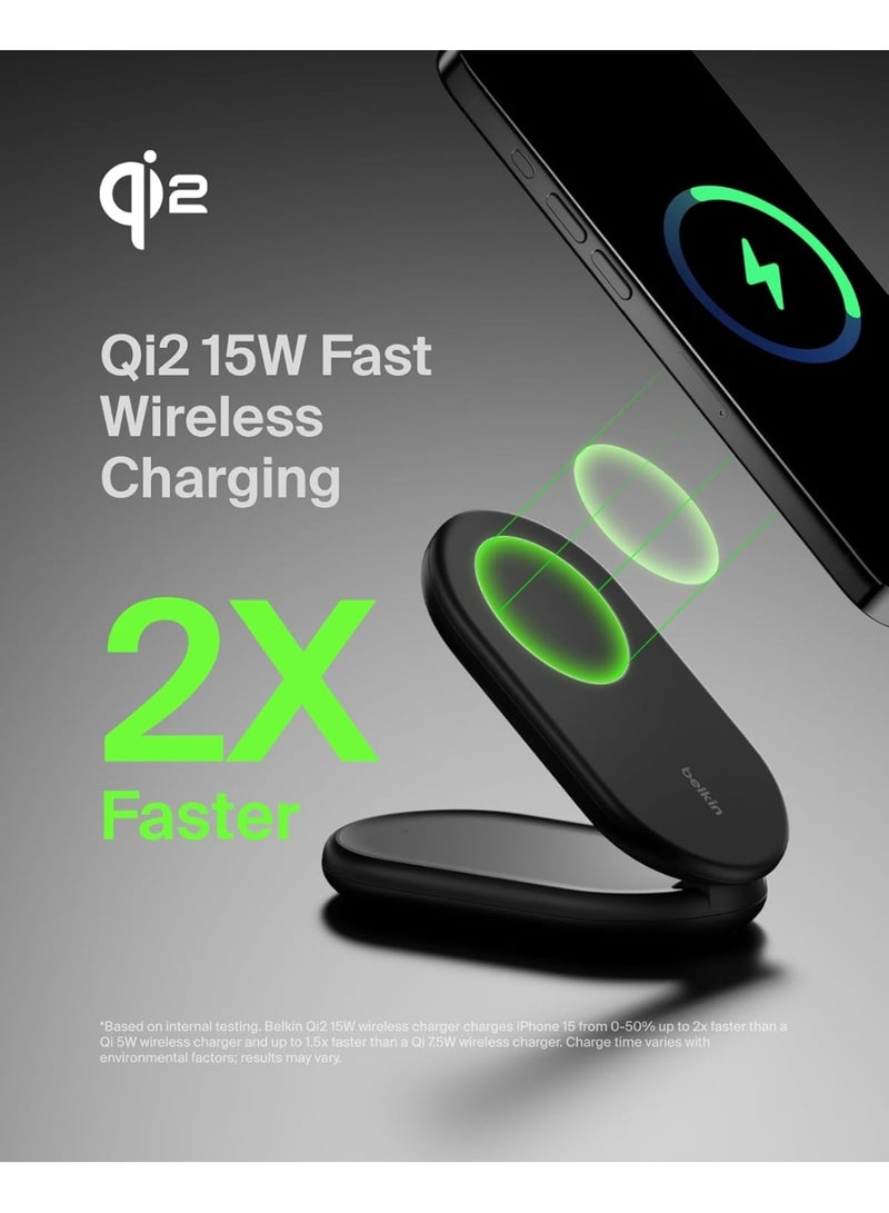 belkin BoostCharge MagSafe Charger, Magnetic Foldable Wireless Charging Stand 15W, MagSafe-Compatible Portable Fast Charger for Qi2, iPhone 16, 15 & 14 Series, Standy Mode Ready, PSU Included - Black Black - Image 3