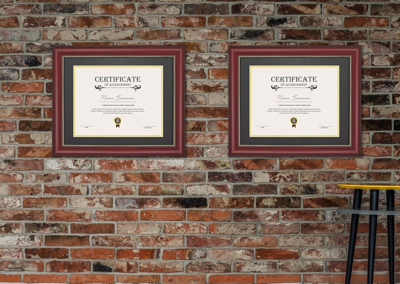 JackMa Diploma Frame | Certificate Frame with HD Tempered Glass, Display 8.5 x 11 with Black Over Gold Double Mat or 11x14 Document without Mat, Tabletop & Wall Mount (set of 2), Mahogany - Image 2