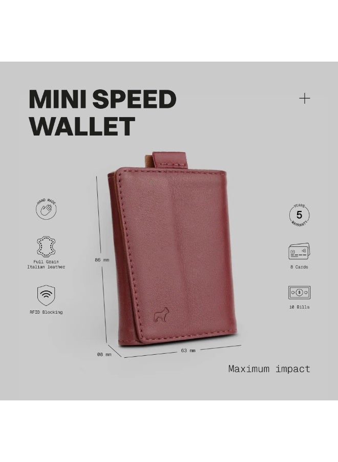 The Frenchie Co. Speed Wallet Mini | RFID Blocking, Ultra-Compact Minimalist Wallet Holds Up to 12 Cards & Cash, Italian Full-Grain Leather, Magnetic Closure, Quick-Access Card Holder with Pull Tab, Handcrafted Gift for Men & Women (Burgundy-Tan) - Image 2