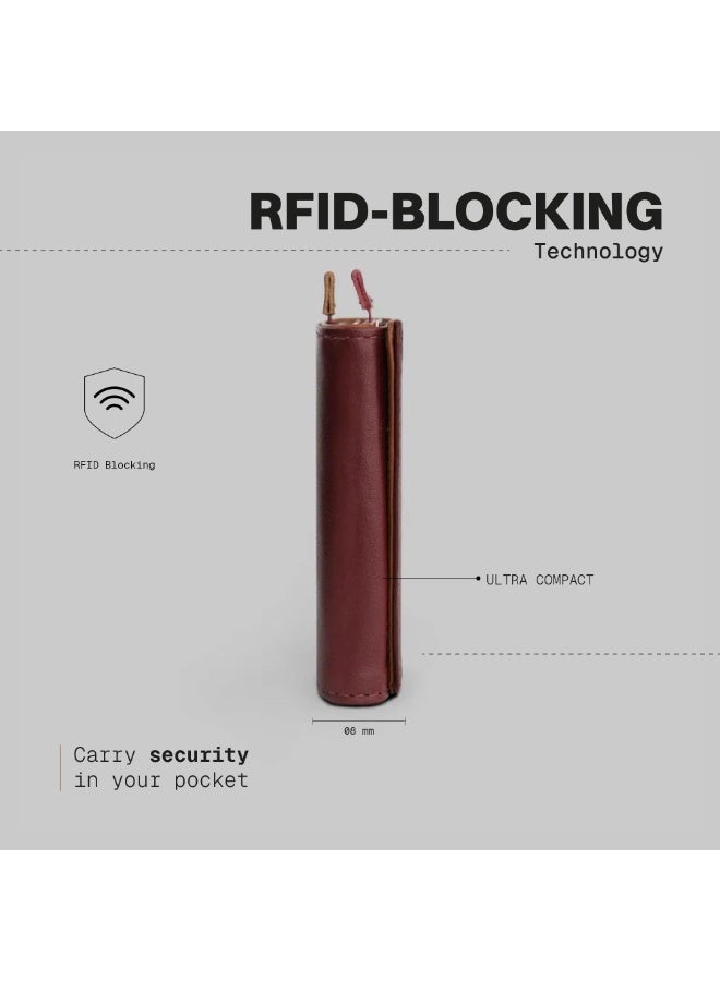 The Frenchie Co. Speed Wallet Mini | RFID Blocking, Ultra-Compact Minimalist Wallet Holds Up to 12 Cards & Cash, Italian Full-Grain Leather, Magnetic Closure, Quick-Access Card Holder with Pull Tab, Handcrafted Gift for Men & Women (Burgundy-Tan) - Image 4