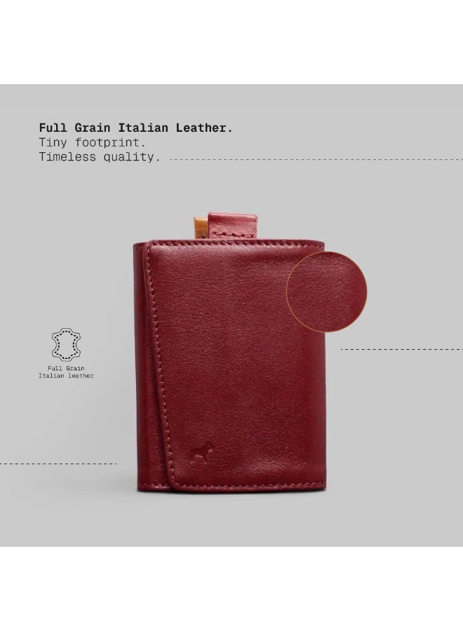 The Frenchie Co. Speed Wallet Mini | RFID Blocking, Ultra-Compact Minimalist Wallet Holds Up to 12 Cards & Cash, Italian Full-Grain Leather, Magnetic Closure, Quick-Access Card Holder with Pull Tab, Handcrafted Gift for Men & Women (Burgundy-Tan) - Image 3