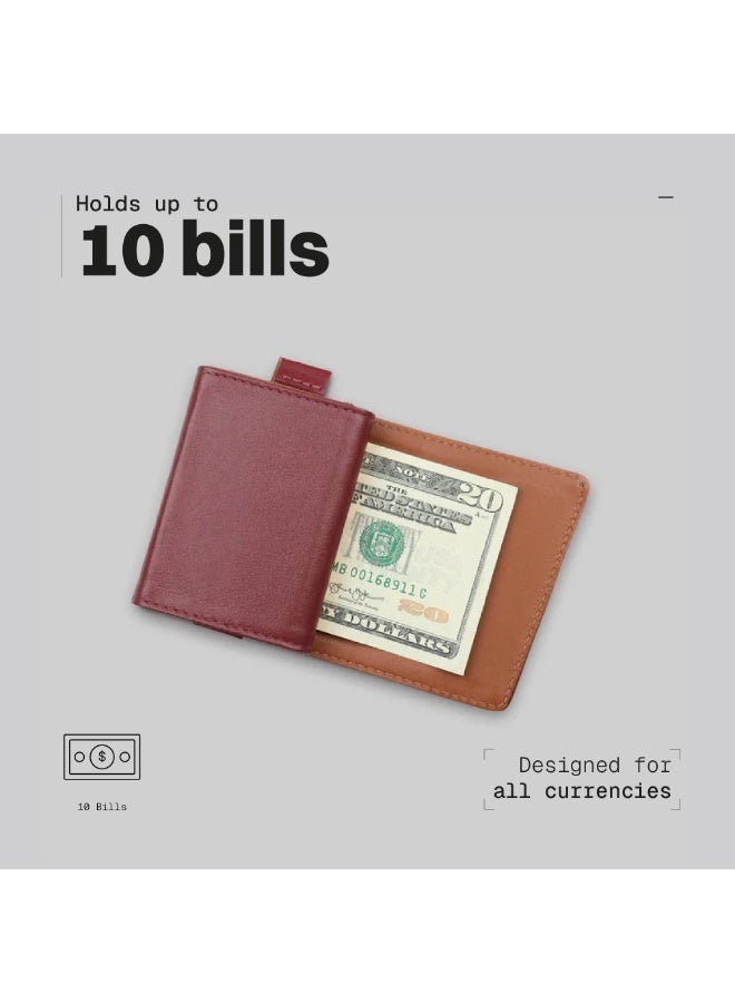 The Frenchie Co. Speed Wallet Mini | RFID Blocking, Ultra-Compact Minimalist Wallet Holds Up to 12 Cards & Cash, Italian Full-Grain Leather, Magnetic Closure, Quick-Access Card Holder with Pull Tab, Handcrafted Gift for Men & Women (Burgundy-Tan) - Image 5