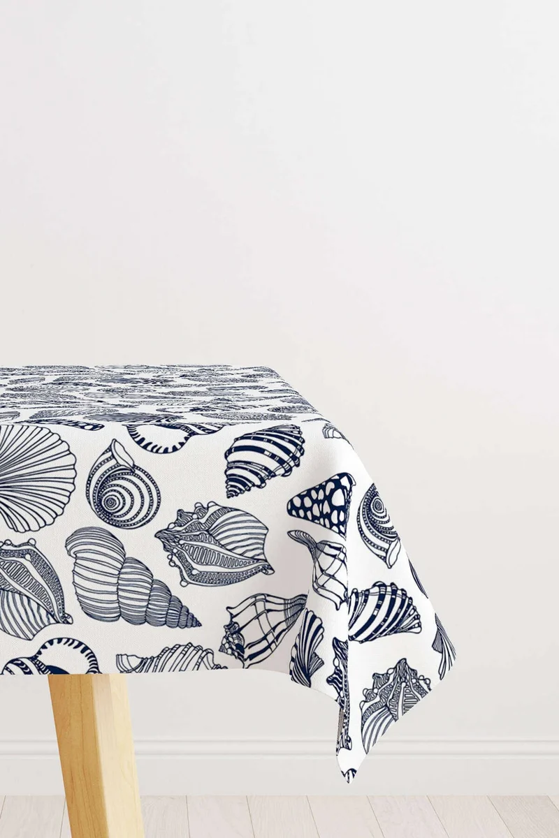 Cango Home White Navy Blue Marine Patterned Digital Printed Tablecloth OTYK816-MS