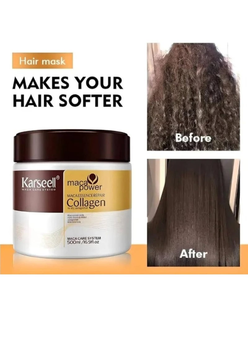 Karseell Collagen Hair Treatment Deep Repair Conditioning Argan Oil Collagen Hair Mask Essence for Dry Damaged Hair All Hair Types 16.90 oz 500ml - Image 2
