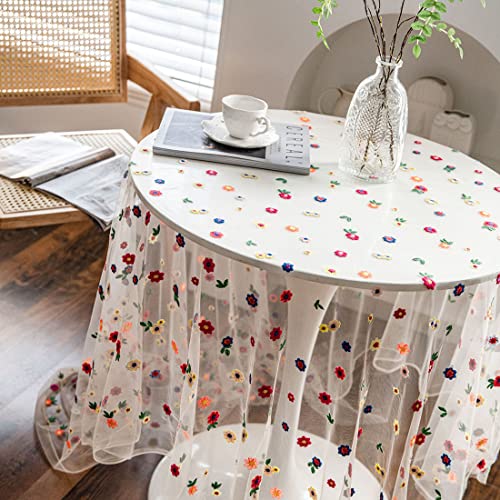 vctops Floral Embroidery Lace Tablecloth Colorful Embroidered Lace Table Cover Overlay for Party Wedding Kitchen Dining Home Decorations Colorful 59x94 - Image 3