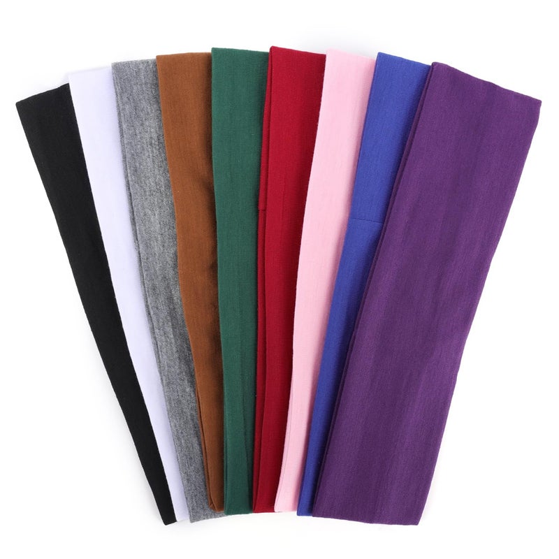 Ainitops 9Pcs Headbands for women Non Slip Headband, Soft Elastic Hair Bands for Womenâ€™s Hair, Fashion Cotton Cloth Stretchy Sweat Bands Headbands for Sports, Makeup, Gym, Running, Yoga, Workout (9Colors-C) - Image 1