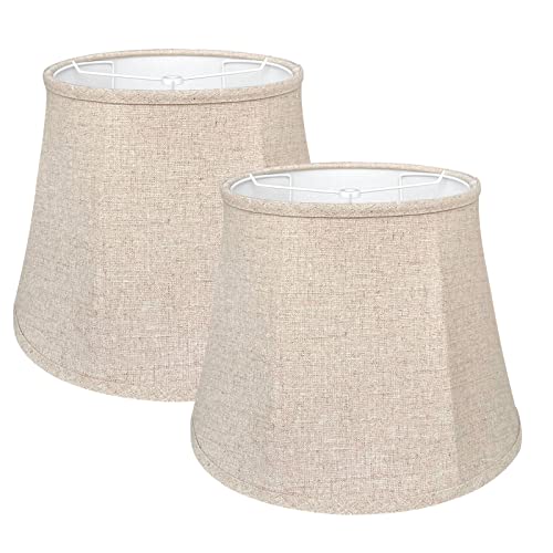 TooToo Star Double TOOTOO STAR Brown Lamp Shade Set of 2, Large Drum Lampshade for Floor Light and Table Lamp 10x14x10 inch, DIY Fabric Natural Linen Hand Crafted, Spider (Brown, 10 x 14 x 10.5 inch) - Image 1