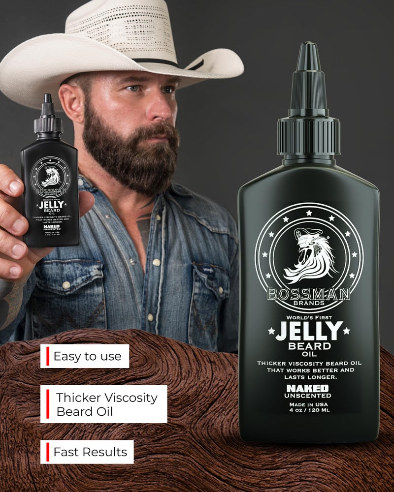 Bossman Jelly Beard Oil for Men (4 oz, Naked - Unscented) â€“ Softens, Moisturizes & Conditions with Natural Ingredients - Image 3