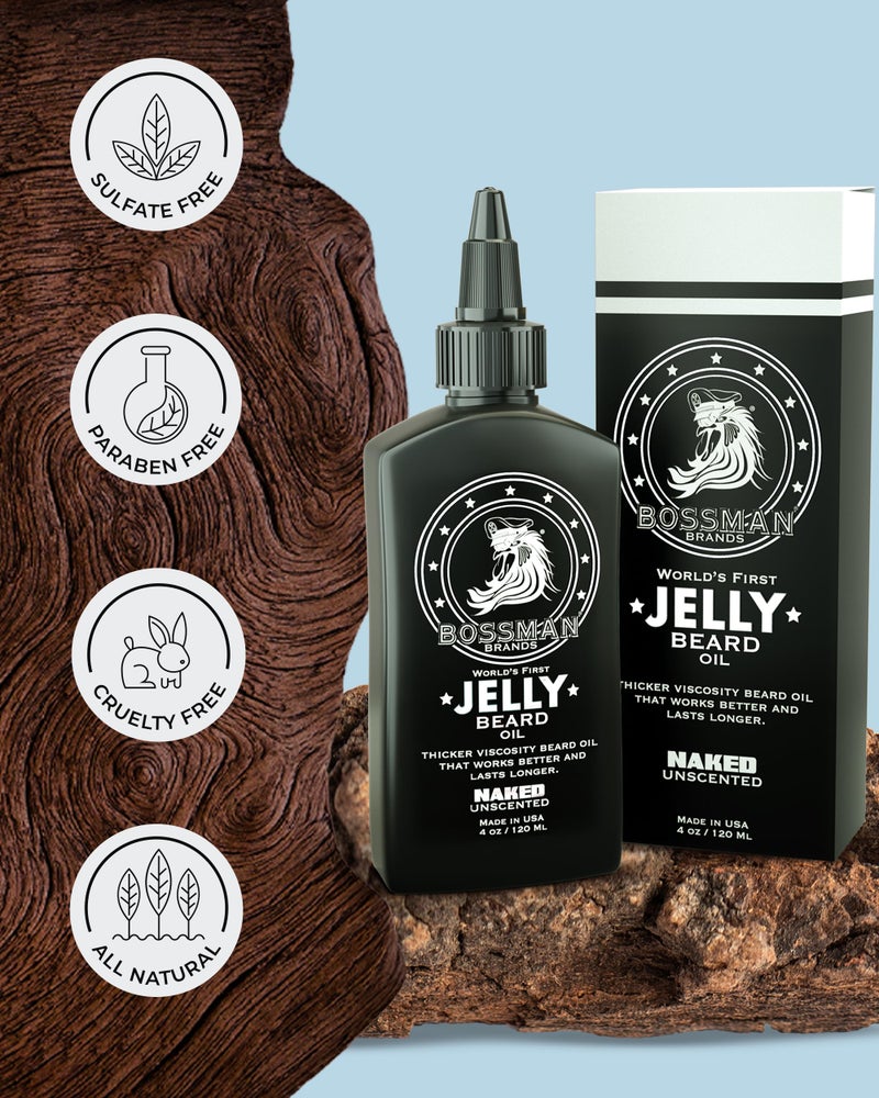 Bossman Jelly Beard Oil for Men (4 oz, Naked - Unscented) â€“ Softens, Moisturizes & Conditions with Natural Ingredients - Image 4