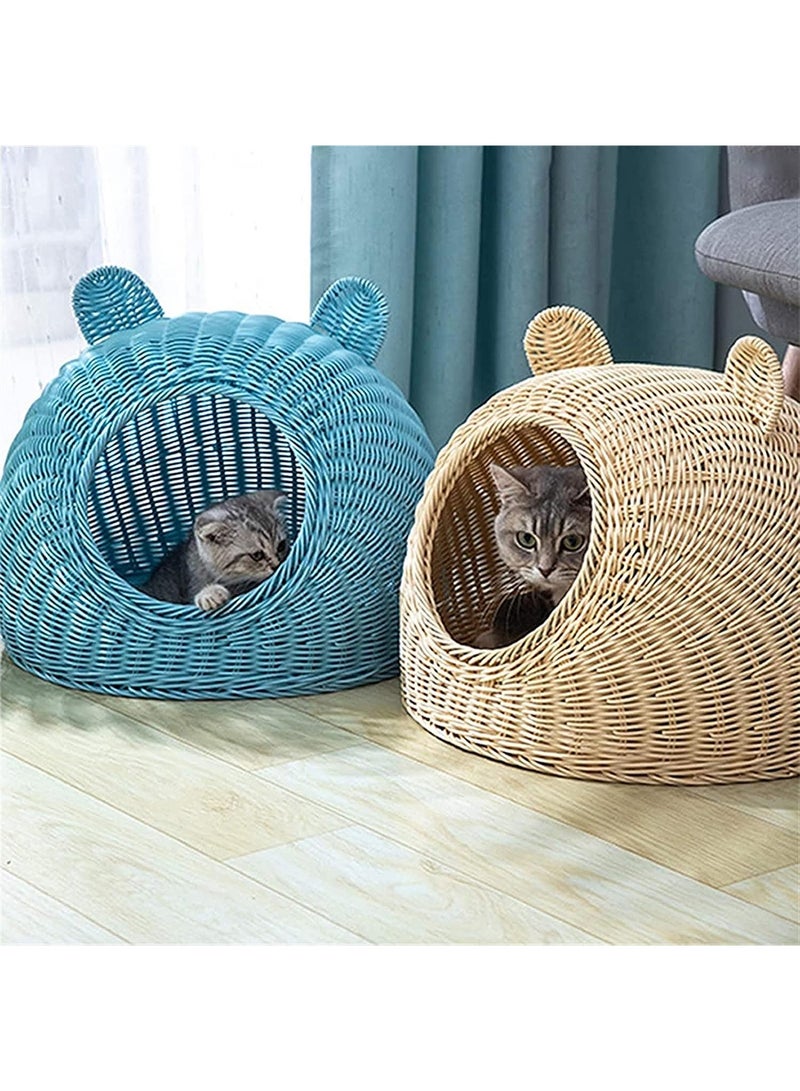 Rattan Cat House With Cushion Covered Modern Creative Cute Cat Bed Cave Pet Nest