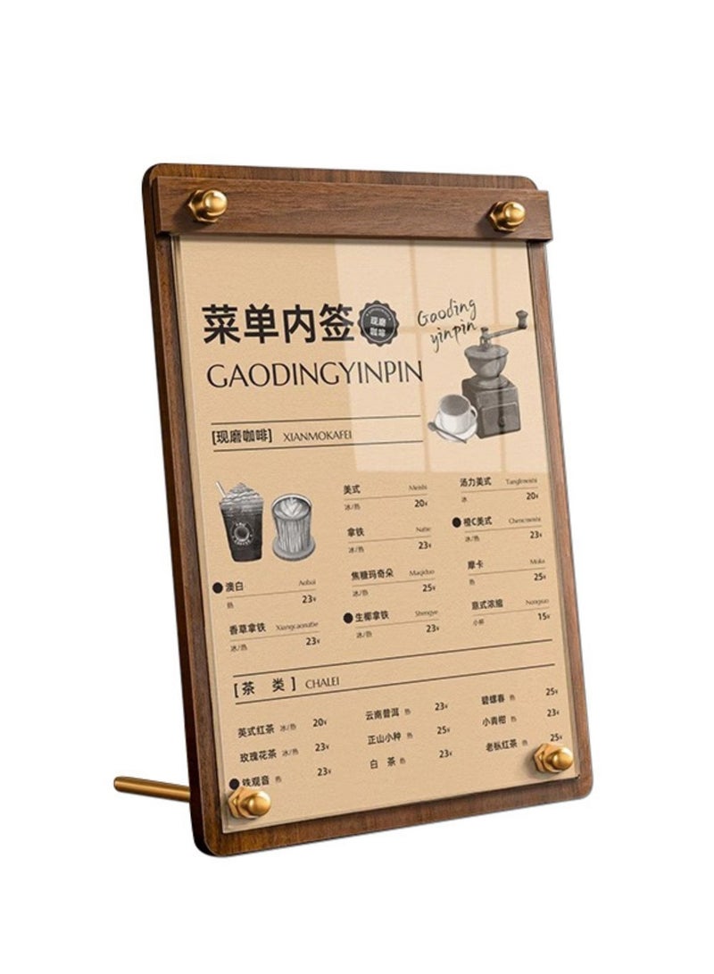 JiFENG Acrylic Display Board Walnut Certificate Holder for Desktop Advertisement, Standing Board, Coffee and Milk Tea Shop, Menu Rack Customization - Image 1