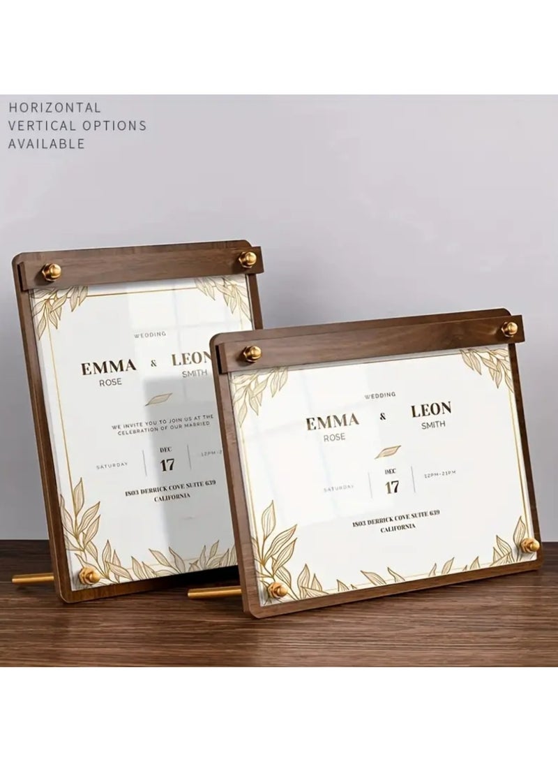 JiFENG Acrylic Display Board Walnut Certificate Holder for Desktop Advertisement, Standing Board, Coffee and Milk Tea Shop, Menu Rack Customization - Image 2