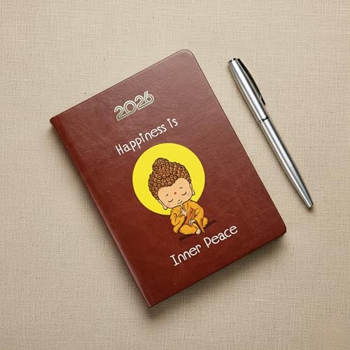 Castleore Printed Executive Notebook Diary 2026 PU Foam Padded Artificial Leather Cover A5 Size 8.3 inch x 6 inch Premium Paper Quality 365 Pages Daily Monthly Planner with Dates (Inner Peace Brown 2026) - Image 2