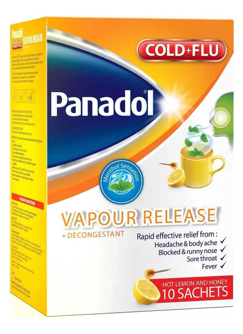 Panadol Panadol Cold And Flu Vapour Release + Decongestant, Hot Lemon & Honey Sachets, Pack of 10's 