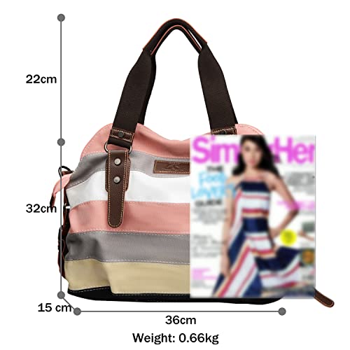 SNUG STAR Canvas Handbag Multi-Color Striped Lattice Cross Body Shoulder Purse Bag Tote-Handbag for Women (Multi Color C) - Image 3
