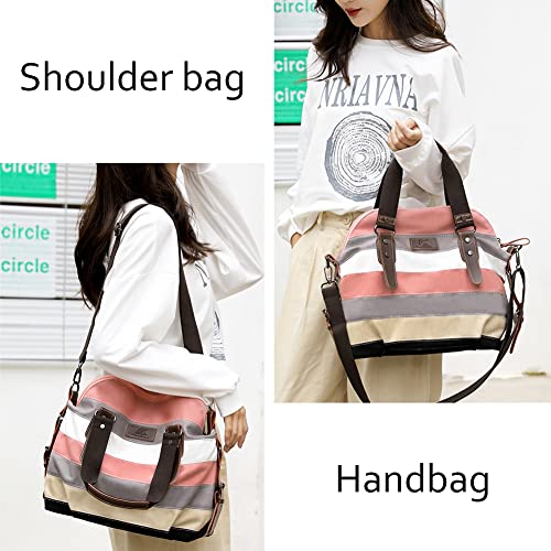 SNUG STAR Canvas Handbag Multi-Color Striped Lattice Cross Body Shoulder Purse Bag Tote-Handbag for Women (Multi Color C) - Image 5