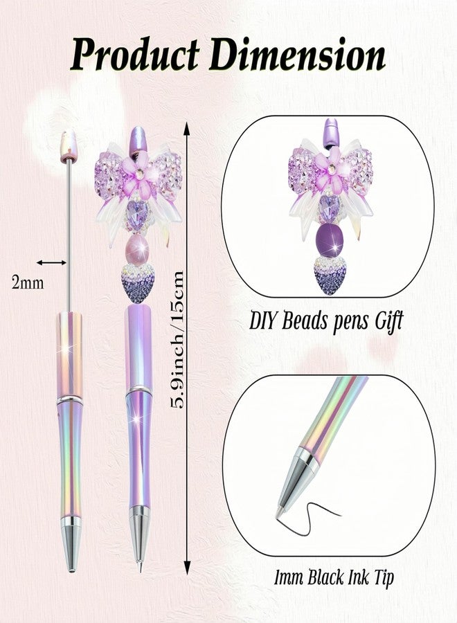 KUNHEHO Beadable Pens 12 Pcs Gradient Colors Shiny Fancy Pens Bulk for Women Focal Beads Pens Retractable Ballpoint Cool Cute Pens for Tween Girls DIY Small Thank You Gifts - Image 2