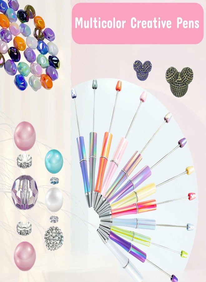 KUNHEHO Beadable Pens 12 Pcs Gradient Colors Shiny Fancy Pens Bulk for Women Focal Beads Pens Retractable Ballpoint Cool Cute Pens for Tween Girls DIY Small Thank You Gifts - Image 4