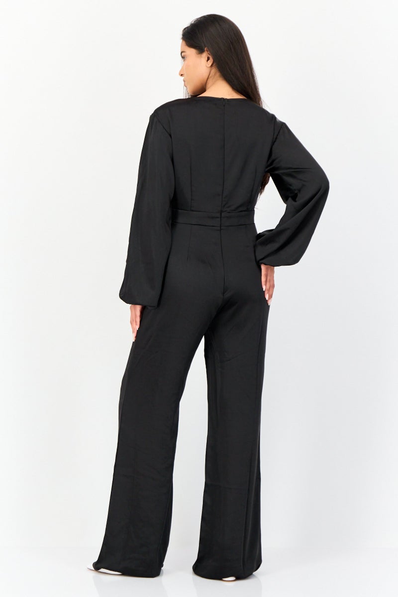 Archive Design Studio Women Plain Puff Sleeve Jumpsuit, Black - Image 4